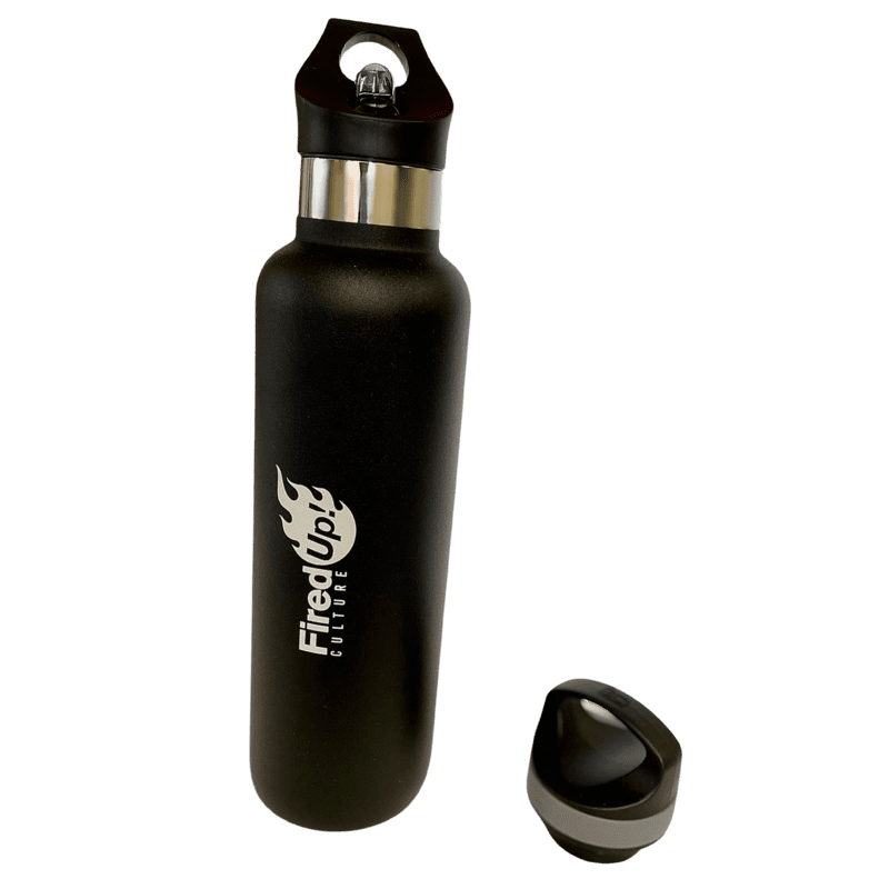 Black Fired Up Water bottle with Straw Lid