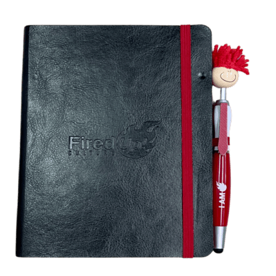 Leather Notebook & Fuzzy Red Pen