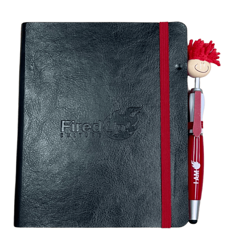 Leather Notebook & Fuzzy Red Pen